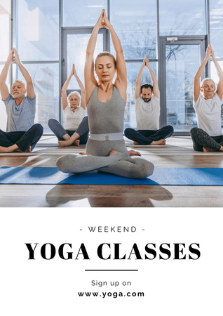 Yoga Class Ad with Meditating People Poster Design Template