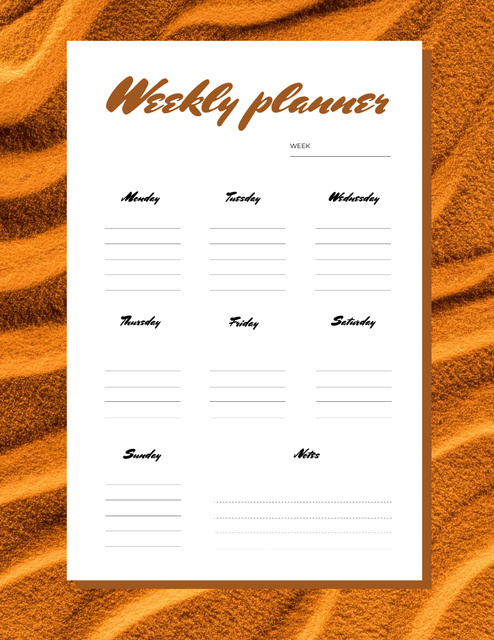 Weekly Planner with Sand Dunes in Desert Notepad 8.5x11in Tasarım Şablonu