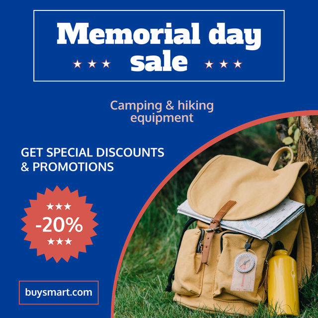 Memorial Day Camping and Hiking Equipment Sale Instagram Tasarım Şablonu