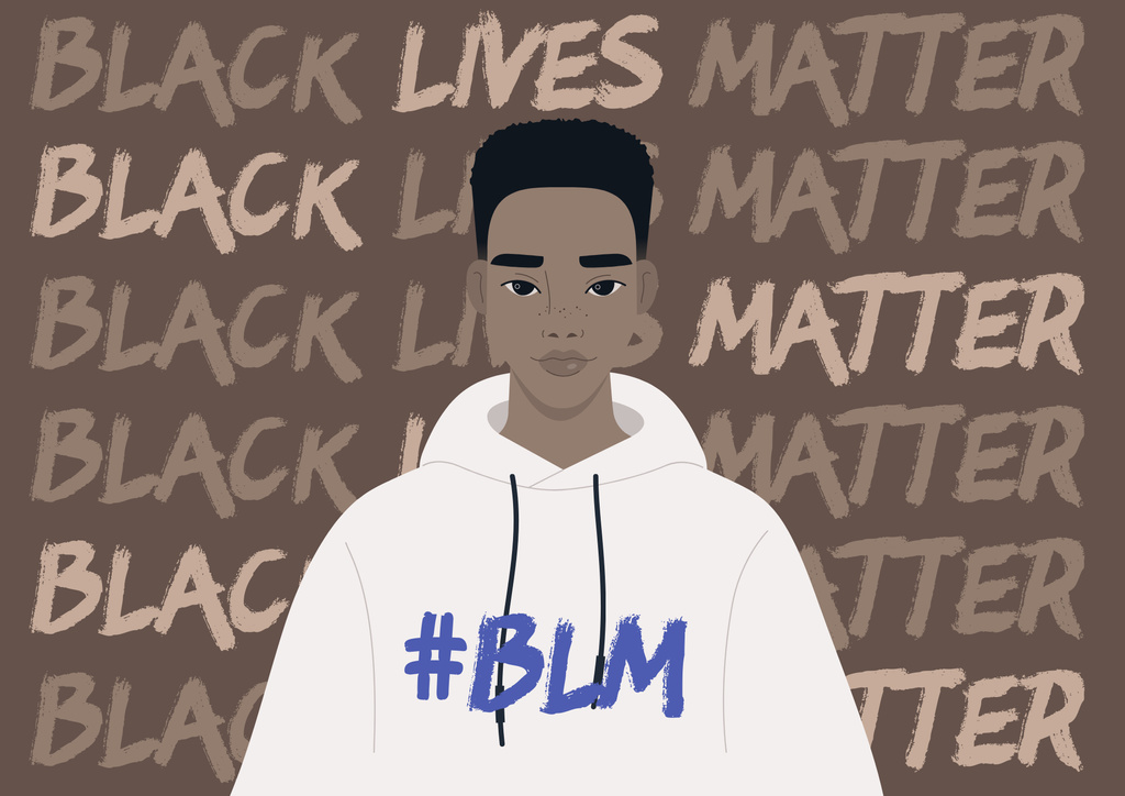 Black Lives Matter Slogan On Background with Illustration of Young African American Guy Poster B2 Horizontal Design Template