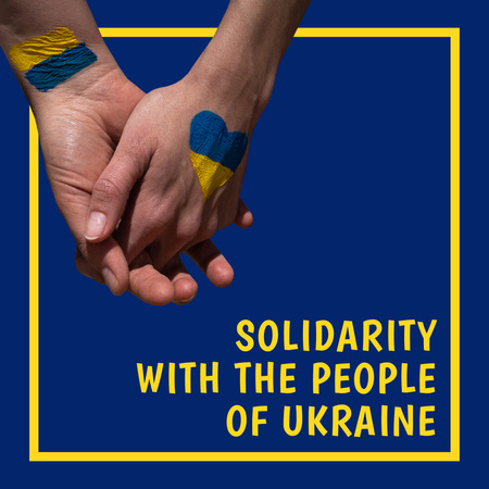 Ontwerpsjabloon van Instagram van Solidariteit met het Oekraïense volk, waarbij mensen elkaars hand vasthouden