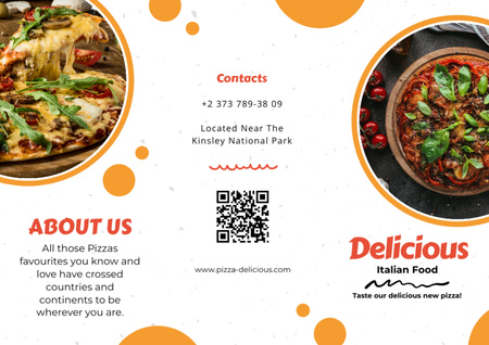 Delicious Pizza With Greens In Pizzeria Offer Brochure Design Template