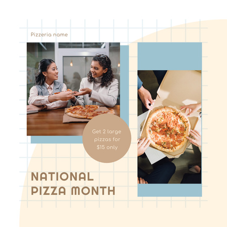 Women Eating Delicious Pizza in Pizzeria Instagramデザインテンプレート