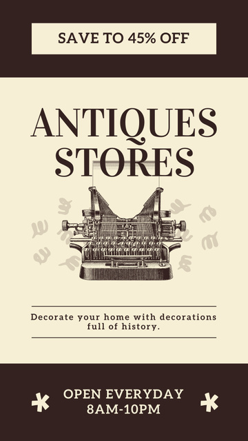 Designvorlage Reduced Price in Antique Store with Typewriter Sketch für Instagram Story
