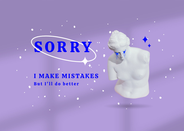 Cute Apology with Crying Antique Statue Card Design Template