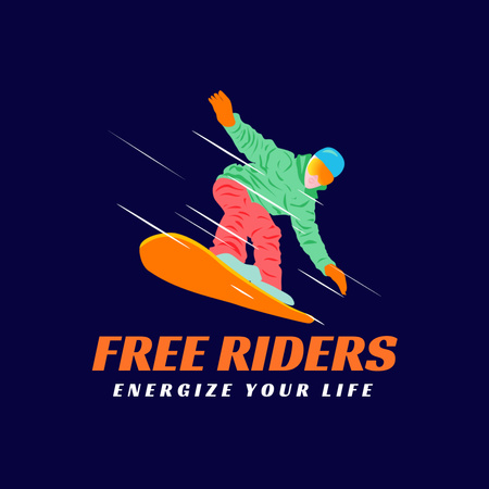 Plantilla de diseño de Atleta Aventurero Montando Snowboard Ilustración Logo 