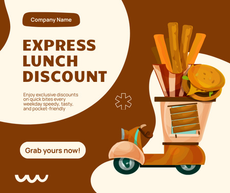 Designvorlage Anzeige von Express-Mittagessen-Rabatten mit Lieferung für Facebook