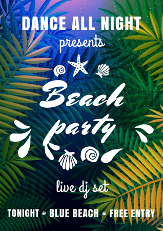 Dance Party Invitation with Palm Tree Leaves Flyer A4 Design Template
