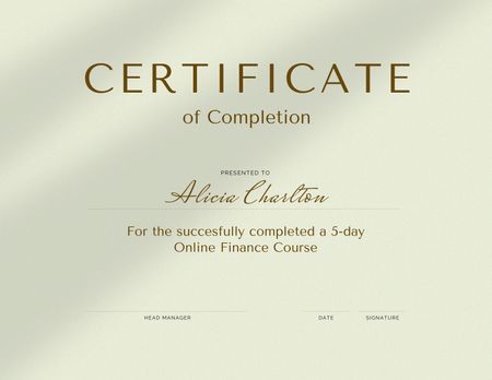 Online Finance Course completion Certificate tervezősablon