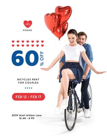 Couple with Rent Bicycle on Valentine's Day Holiday Poster 8.5x11in Design Template