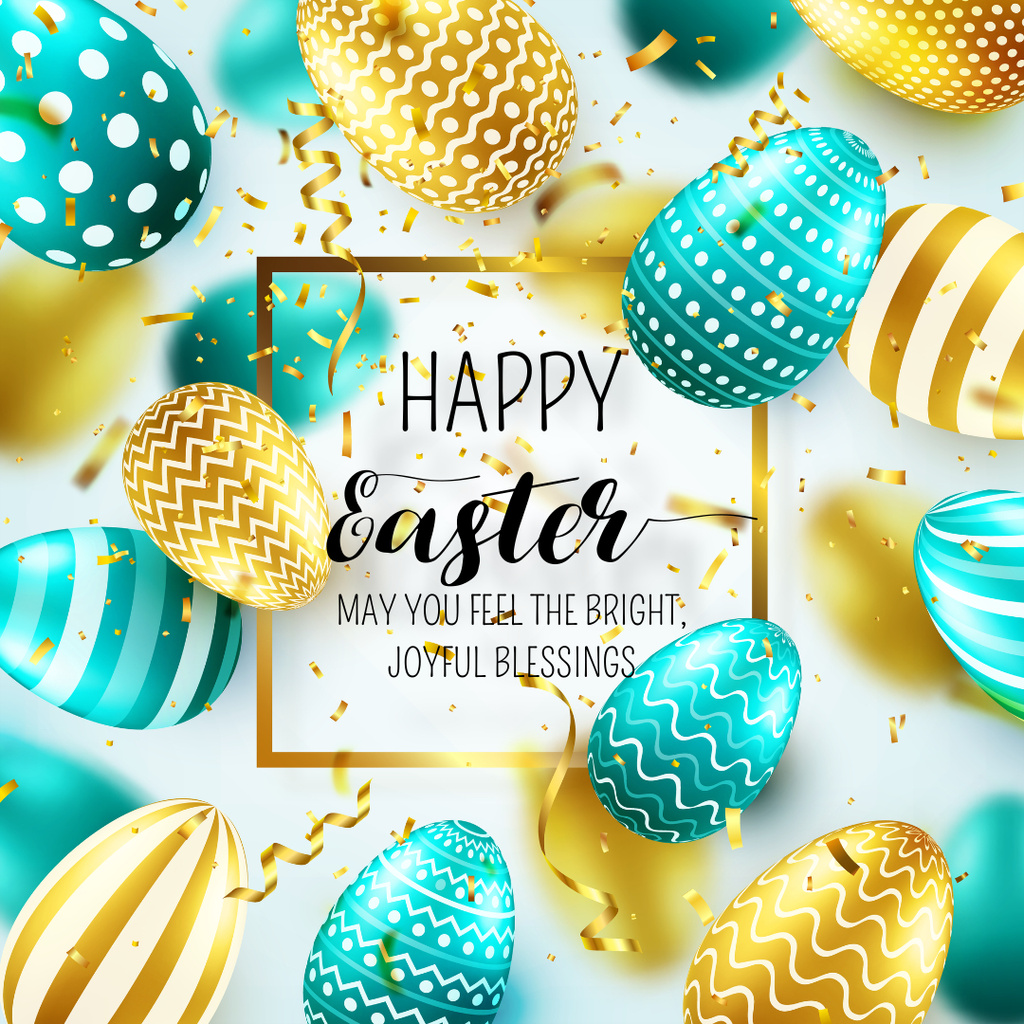 Happy Easter Day with Bright Easter Eggs Instagram Design Template