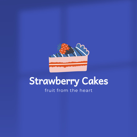Template di design Emblema della torta di fragole su blu Logo