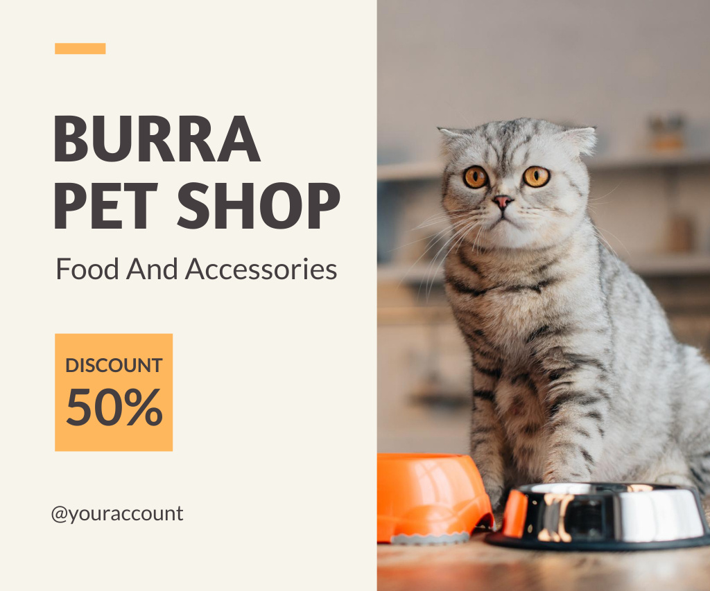 Template di design Pet Shop Ad With Discounts On Food And Accessories Large Rectangle
