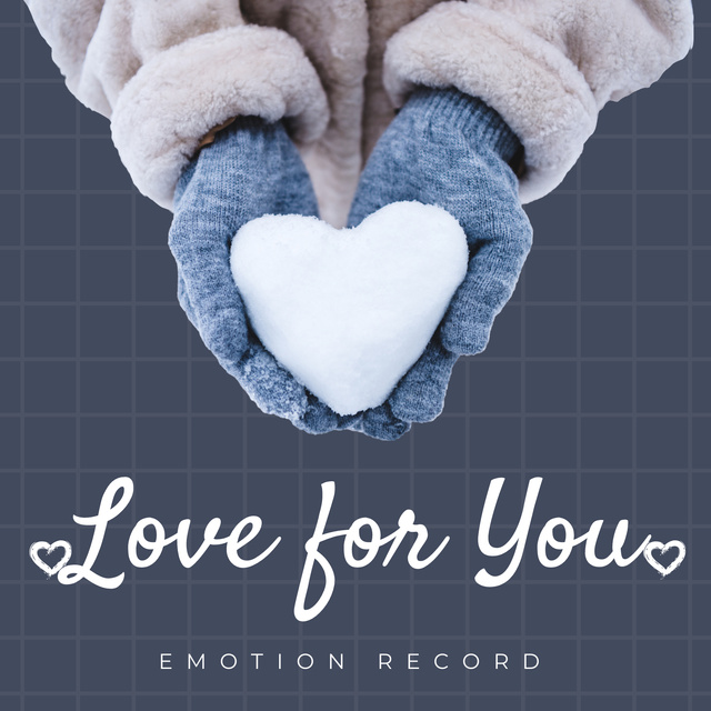 Composition with hands holding heart shaped snowball on checkered background with white text Album Cover Design Template