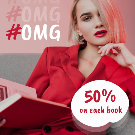 Books Sale Announcement with Young Woman Instagram Design Template