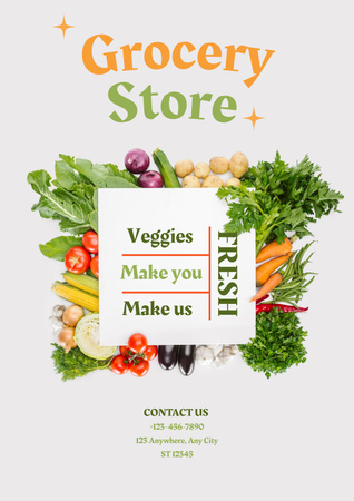 Fresh Veggies With Greens In Groceries Poster Design Template