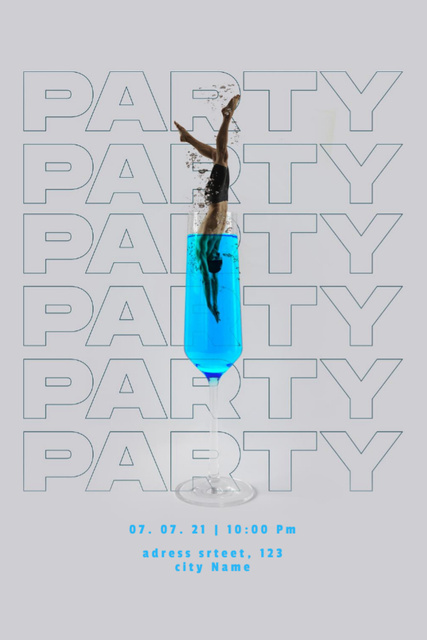 Party Announcement with Man diving into Cocktail Invitation 6x9in Design Template