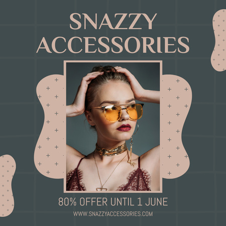 Plantilla de diseño de accesorios oferta con elegante chica en gafas de sol Instagram 