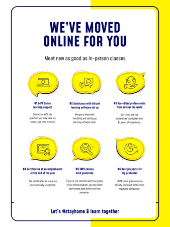 #StayHome Online Education Courses Benefits Poster US Design Template