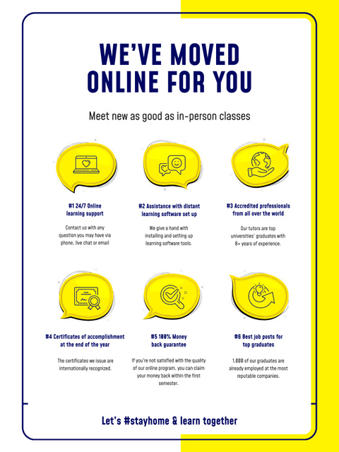 Platilla de diseño #StayHome Online Education Courses Benefits Poster US