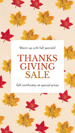 Fall Sale Offer On Thanksgiving Day With Leaves Pattern Instagram Video Story Design Template