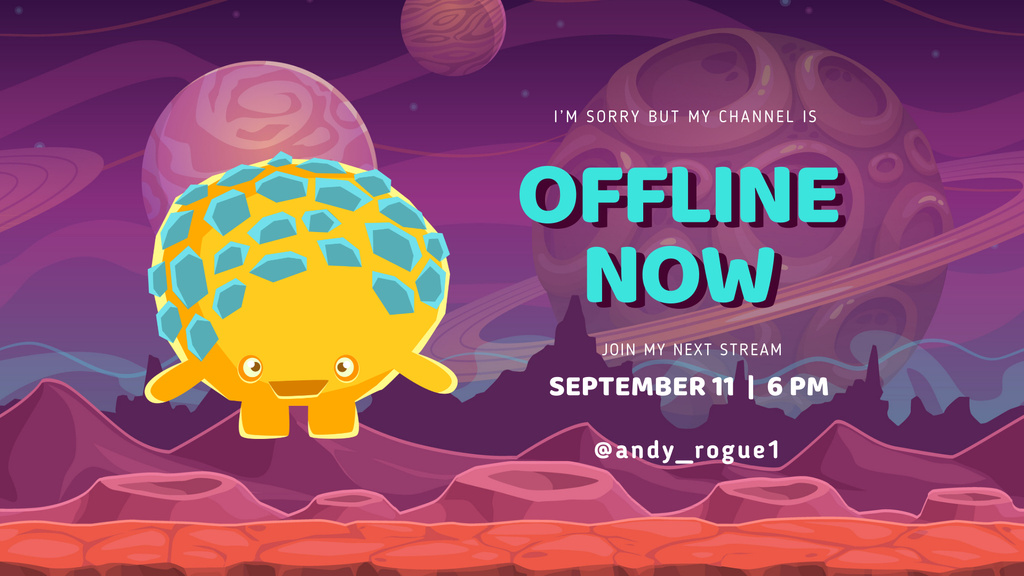Game Stream Ad with Cute little Monster Twitch Offline Banner Design Template