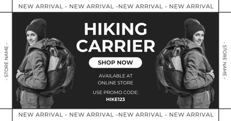 Platilla de diseño Online Hiking Store Ad with Woman with Backpack Facebook AD