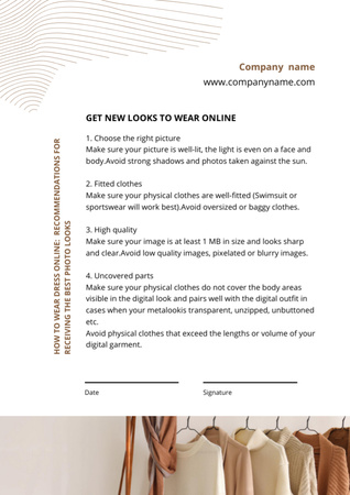 Designvorlage Ankündigung einer neuen mobilen App mit Kleidung auf Kleiderbügeln für Letterhead