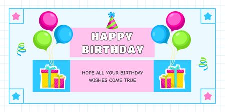 Cute Birthday Card with Bright Gift Boxes Twitter Design Template