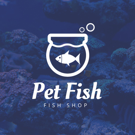Pet Shop Ad with Fish in Aquarium Logo 1080x1080px Tasarım Şablonu