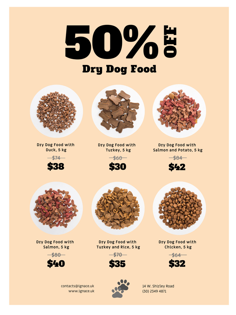 Offer Discounts on Various Dog Foods Poster 36x48in Design Template
