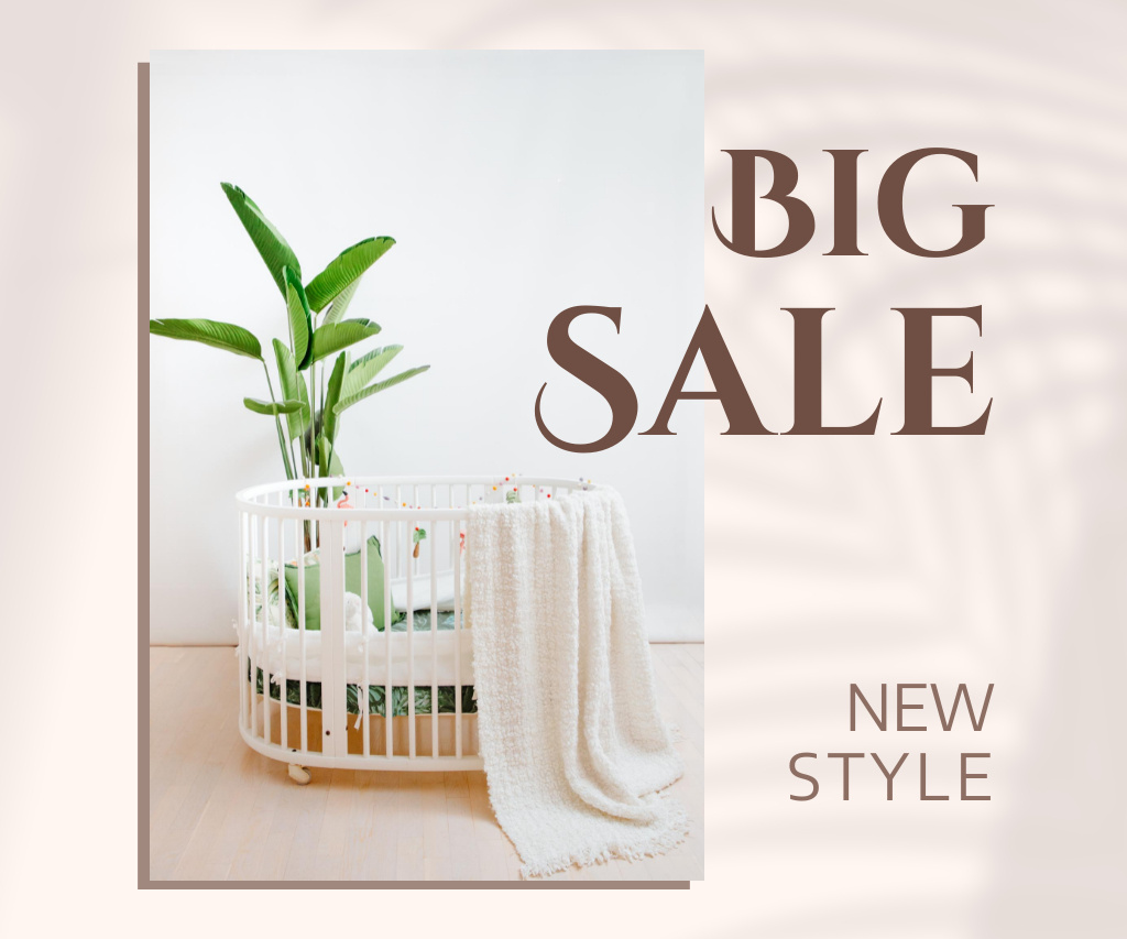 Designvorlage Sale Offer Announcement with Cot in Cozy Nursery für Large Rectangle