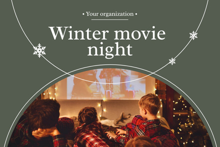 Announcement of winter movie night Postcard 4x6in Design Template