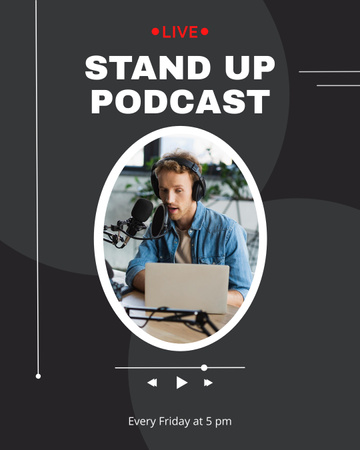 Stand Up Podcast Offer with Man in Headphones Instagram Post Vertical Design Template