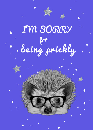 Apology Phrase With Cute Hedgehog In Glasses Postcard A6 Vertical Design Template