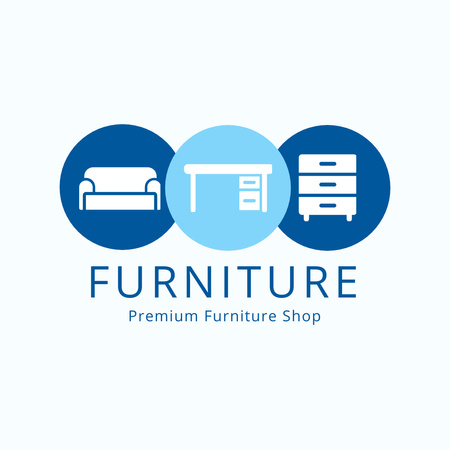Template di design Furniture Salon Ad with Icons in Blue Logo 1080x1080px