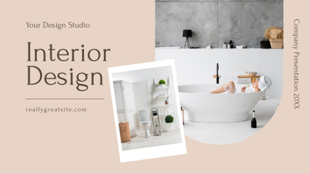 Interior Design Studio Approach Peach and Grey Presentation Wide Design Template
