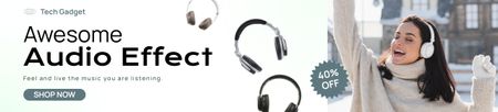 Plantilla de diseño de Venta de nuevos auriculares inalámbricos con mujer joven Ebay Store Billboard 