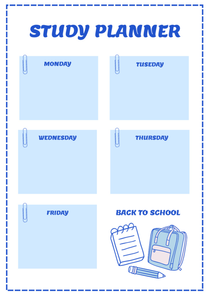 Study Plan with Blue Squares Schedule Plannerデザインテンプレート
