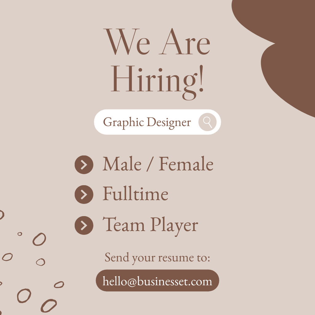Announcement of Search for Employees For Graphic Designer Full Time Job Instagram Šablona návrhu