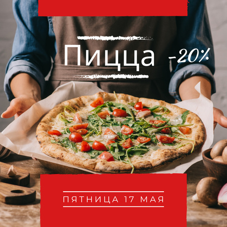 Pizza Party Day with Chef holding Pizza Instagram – шаблон для дизайна