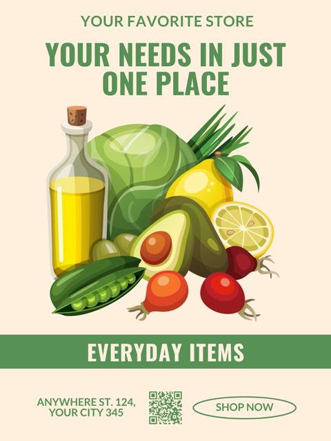 Food Set For Everyday In Grocery Poster US Design Template
