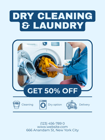 Çamaşır Makinesinde Giysi İle Kuru Temizleme Hizmeti Fırsatı Poster US Tasarım Şablonu
