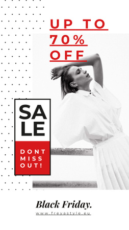 Black Friday Ad Young woman in white clothes Instagram Story Design Template
