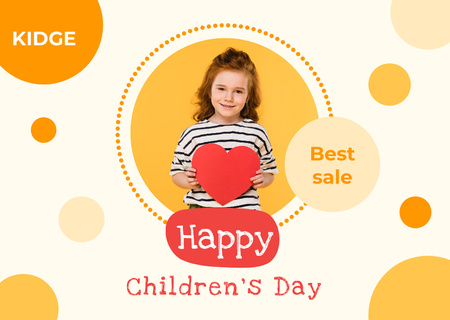Children's Day with Little Girl with Heart Card Design Template