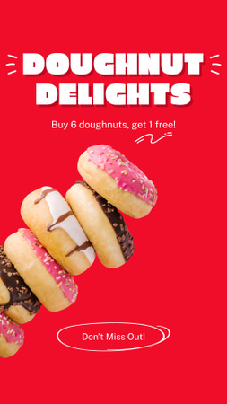Doughnut Delights Ad with Bunch of Sweet Donuts Instagram Story Design Template