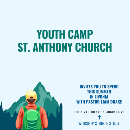 Youth Religion Camp invitation with boy in Mountains Instagram AD Design Template