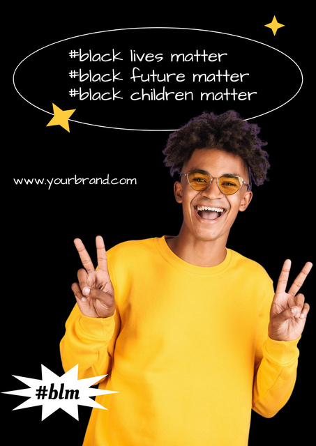 Black Lives Matter Slogan with Happy African American Guy Poster tervezősablon