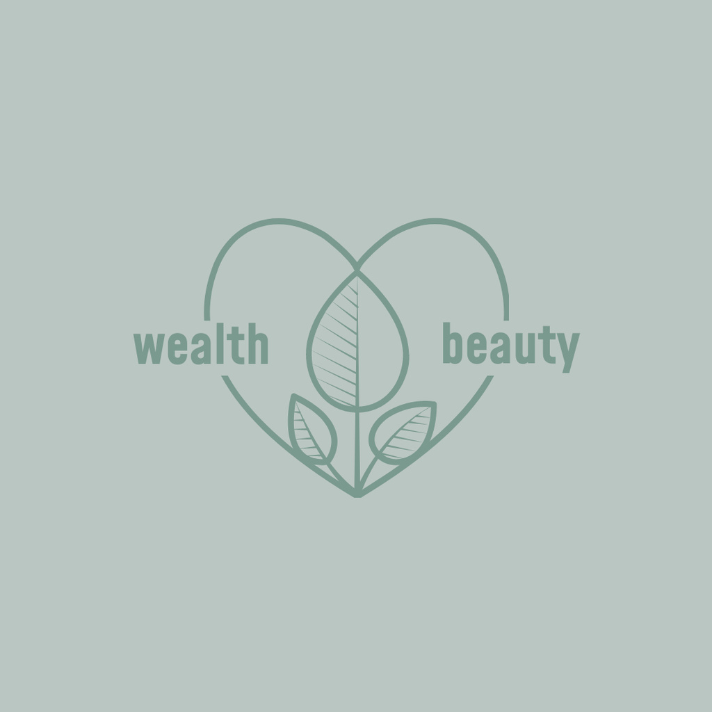 Skincare Ad with Leaves and Heart in Blue Logo 1080x1080px Modelo de Design