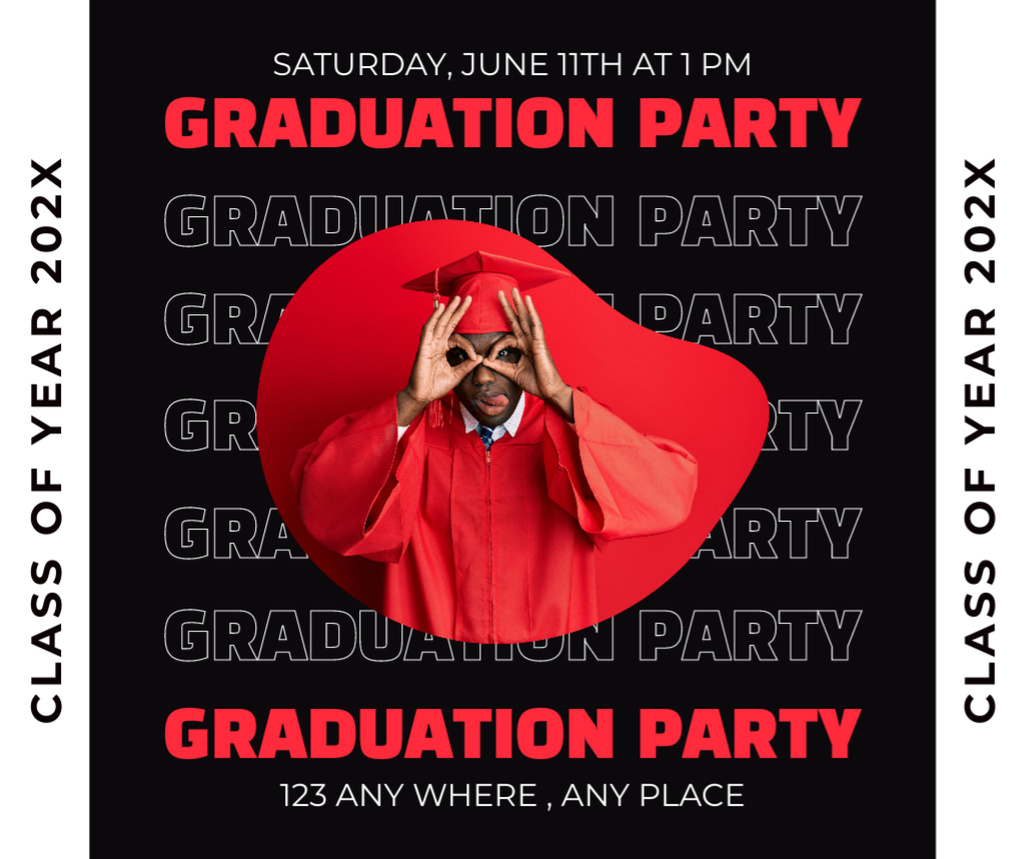 African American Student in Red at Graduation Facebook Šablona návrhu